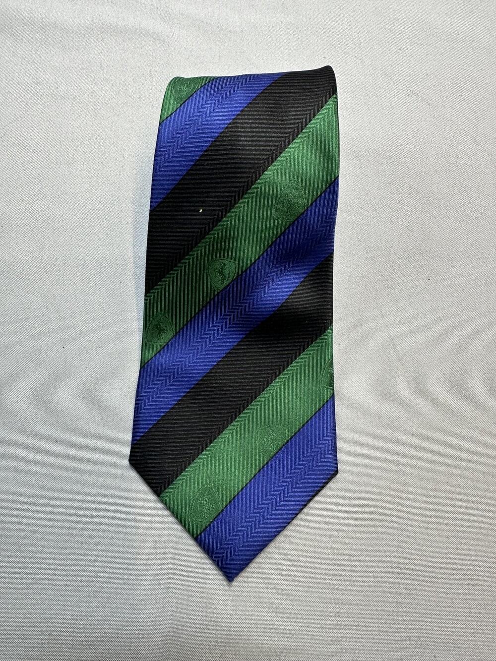 Ferrari Tie Mens 54inch Green Blue Striped Silk Jacquard Spain Skinny Wedding